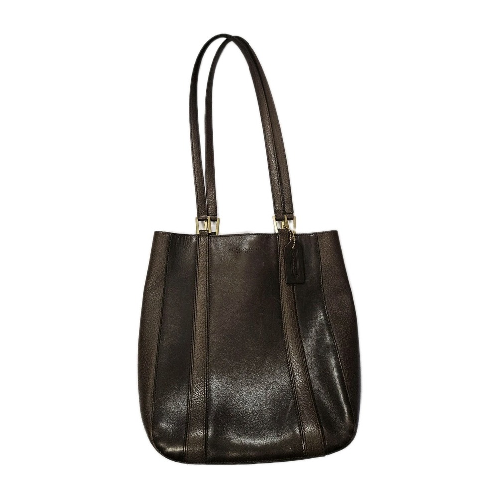 Vintage Dark Brown‎ Leather Coach Women's Shoulder Bag Black Interior